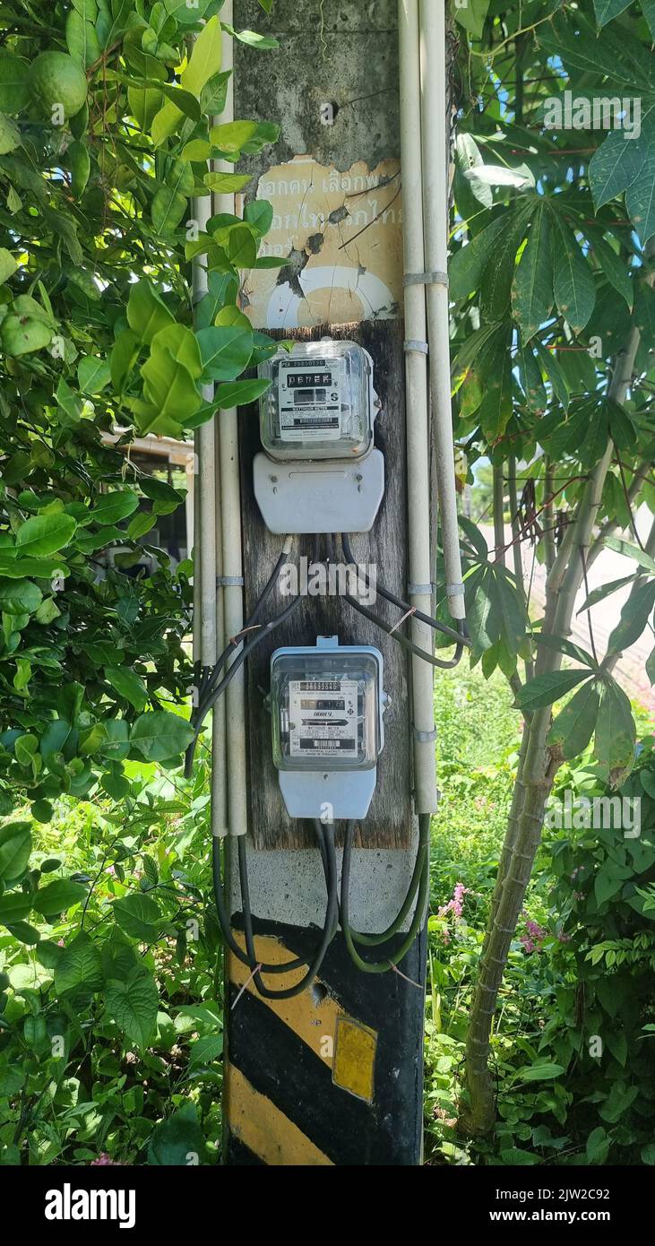 Pattaya Thailand August 2022, Electrik meter outside a house in