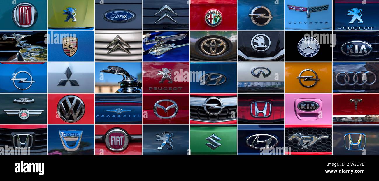 Compilation of logos and car brands, Bavaria, Germany Stock Photo