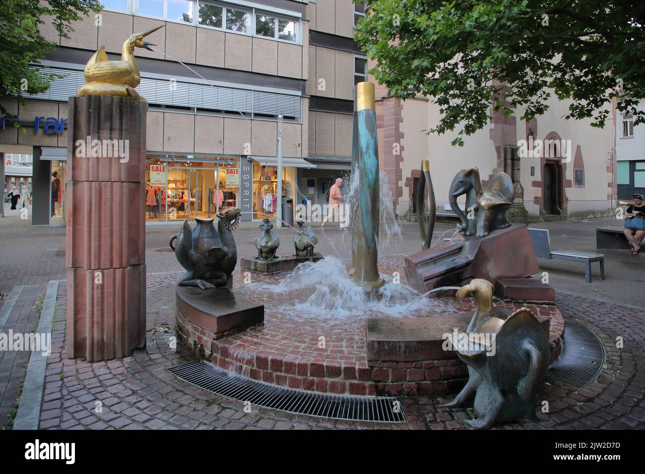 Fabulous fountain with mythical creatures in Nagold, Nagoldtal, Northern Black Forest, Black Forest, Baden-Wuerttemberg, Germany Stock Photo