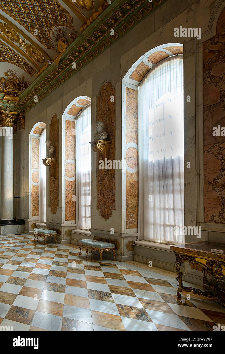 Window front in the gallery hall of Sanssouci Palace, Potsdam, Brandenburg, Germany Stock Photo