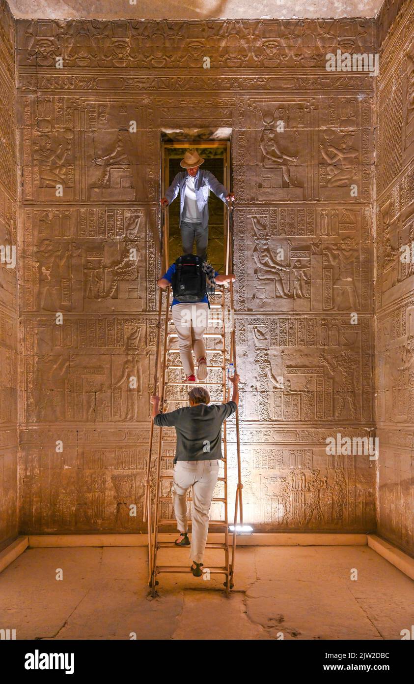 Stairs to the crypt, Temple of Hathor, Dendera, Qina, Egypt Stock Photo ...