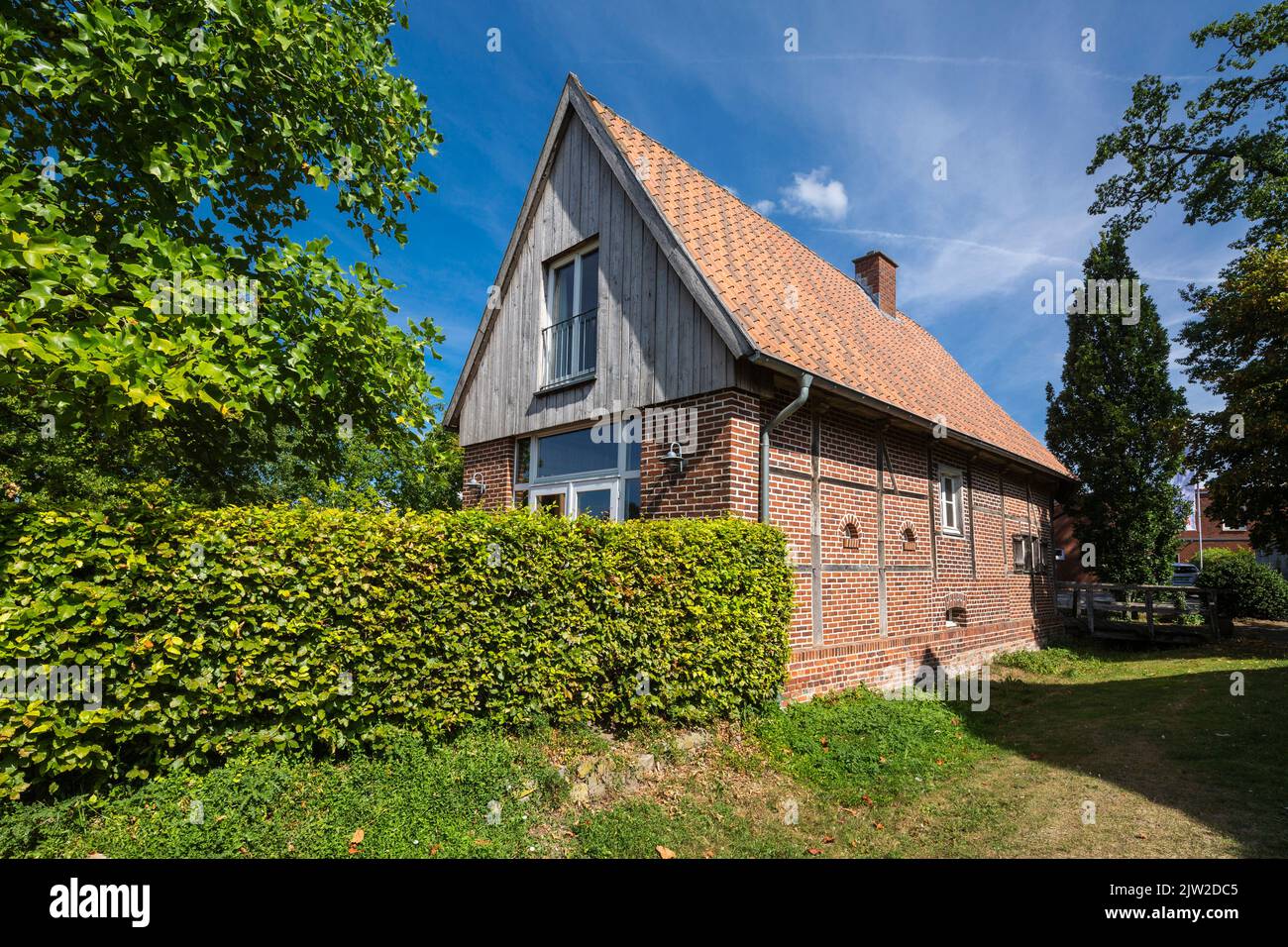 Germany, Rosendahl, Baumberge, Westmuensterland, Muensterland, Westphalia, North Rhine-Westphalia, NRW, Rosendahl-Holtwick, gatehouse of the Holtwick House, former Niederungsburg from the Middle Ages, half-timbered Stock Photo