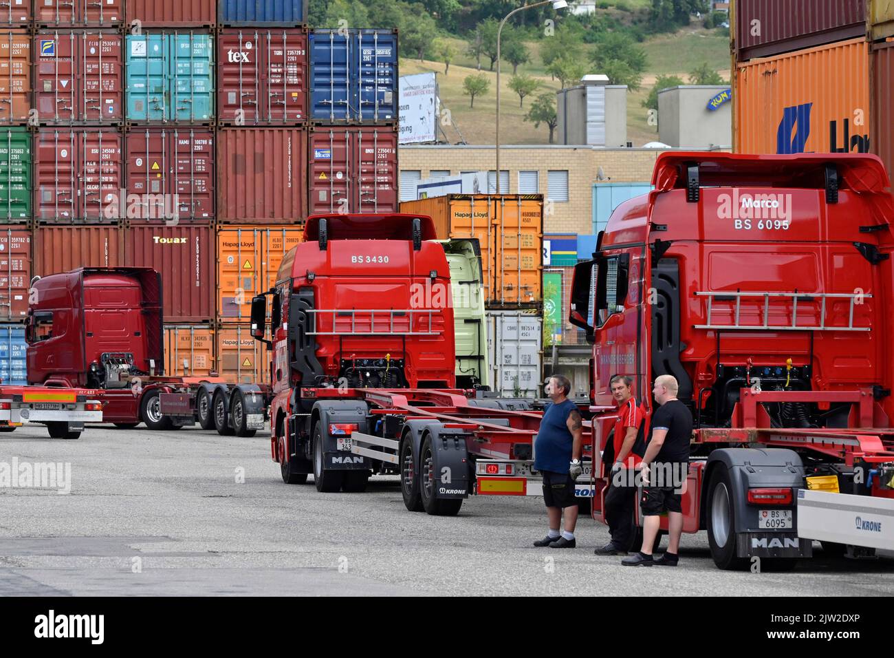 Container terminal truck driver waiting Stock Photo - Alamy