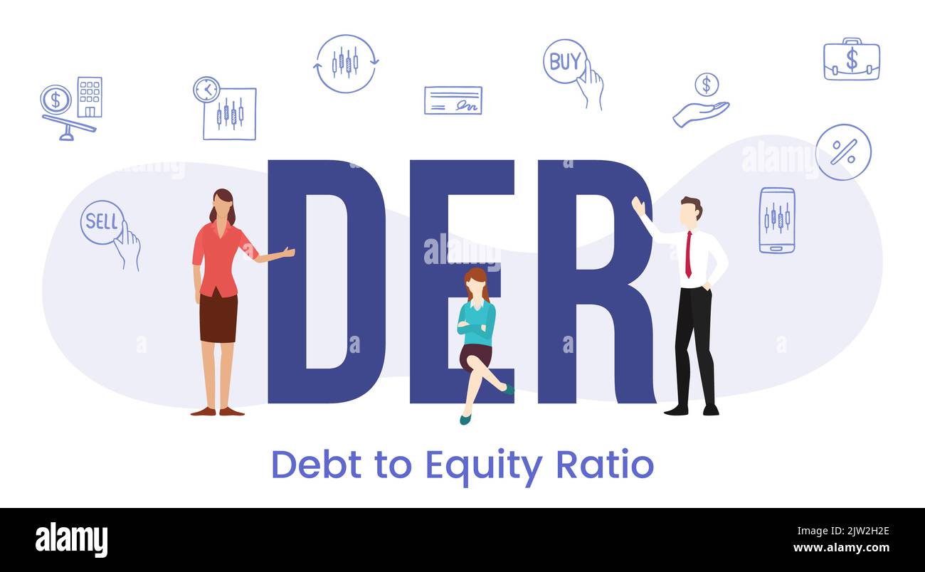 der debt equity ratio concept with big word or text and people with modern flat style vector illustration Stock Photo