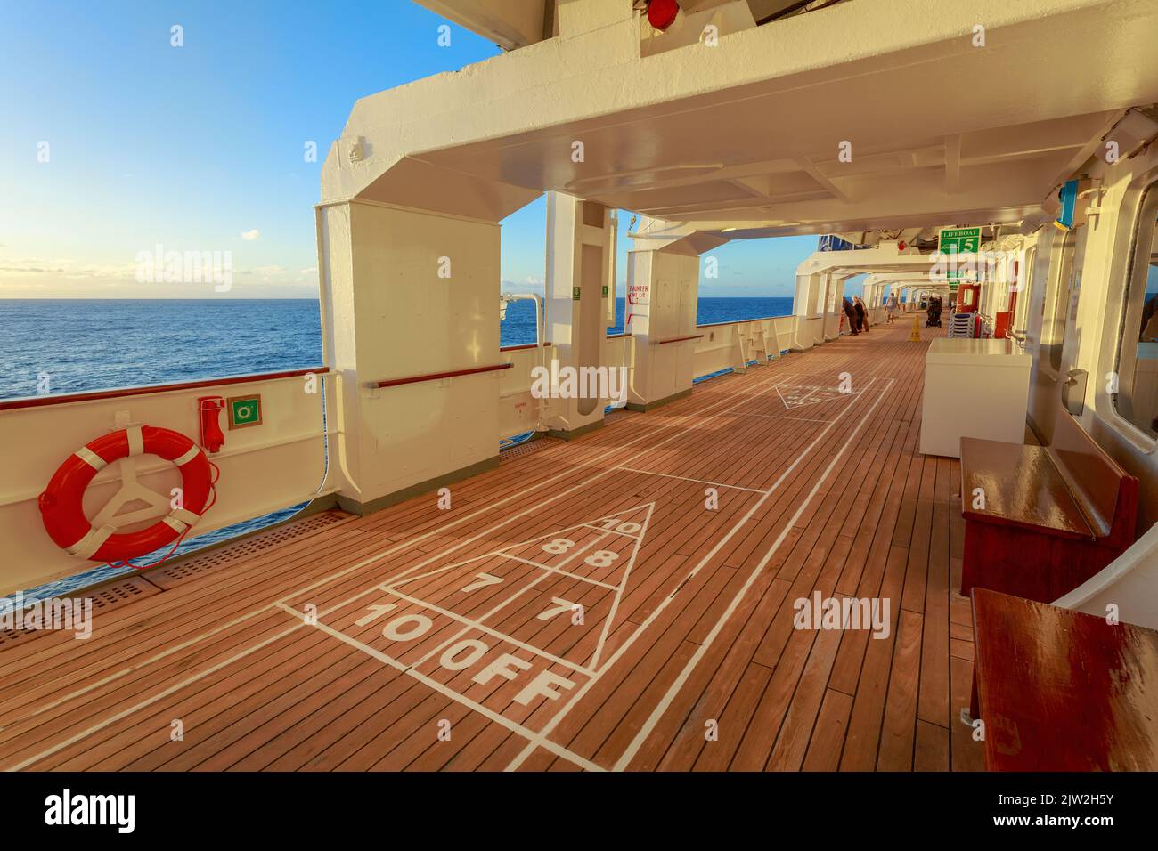 A shuffleboard court on the deck of a cruise ship Stock Photo