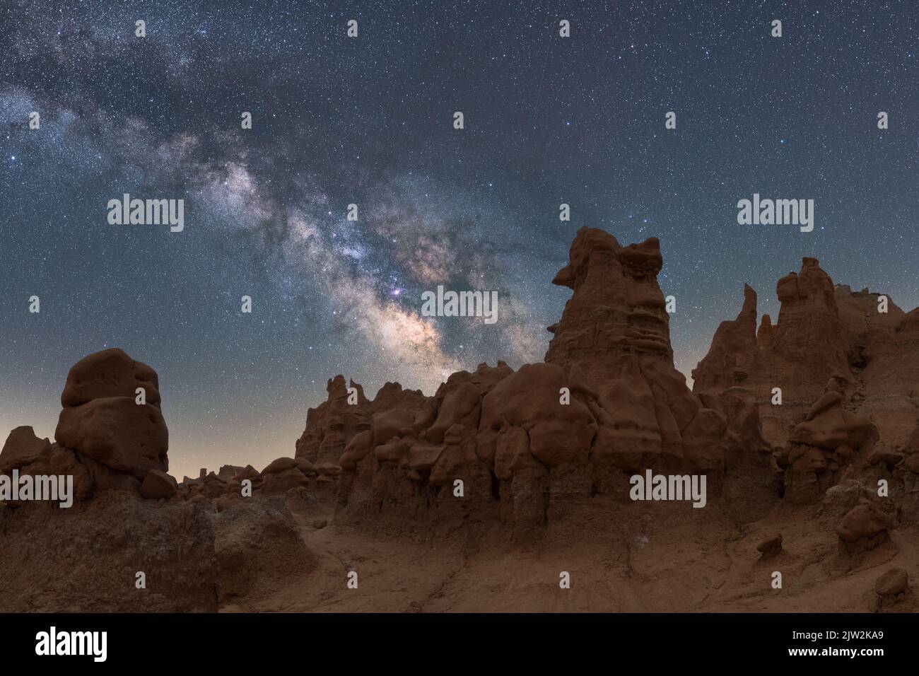 Starry Rocks Unusual rock formations located against magnificent starry sky at night ...