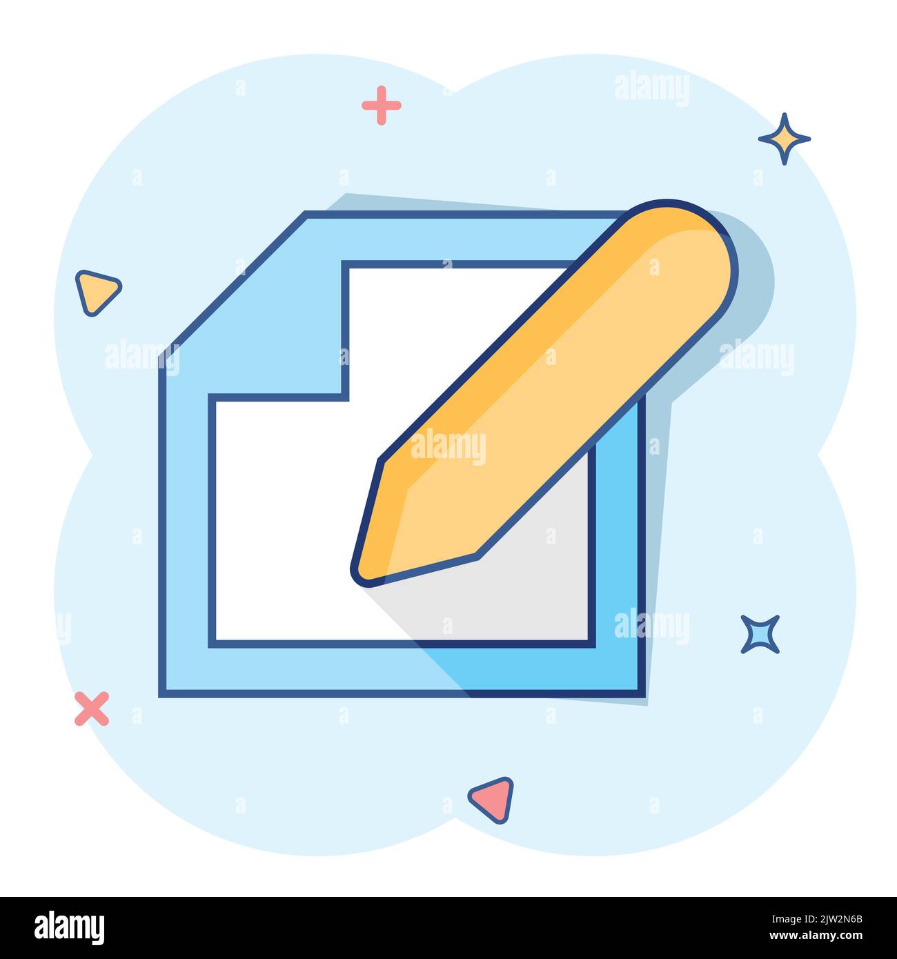 Vector cartoon notepad edit document with pencil icon in comic style ...