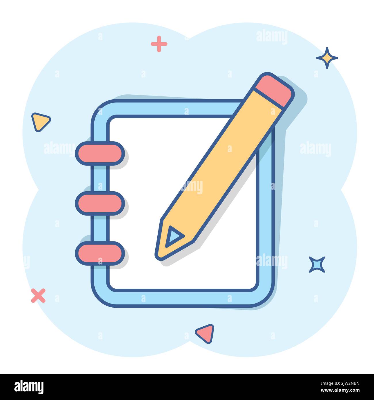 Vector cartoon notepad edit document with pencil icon in comic style ...