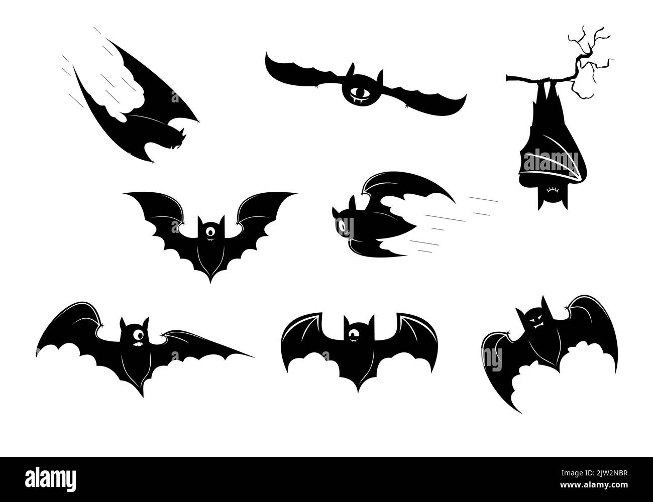 Halloween bats in black style illustration vector Stock Vector Image