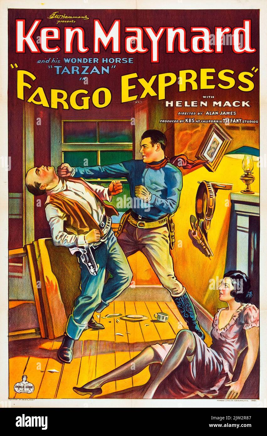 Ken Maynard - Fargo Express (Worldwide Pictures, 1932) Vintage film poster - Western movie Stock Photo