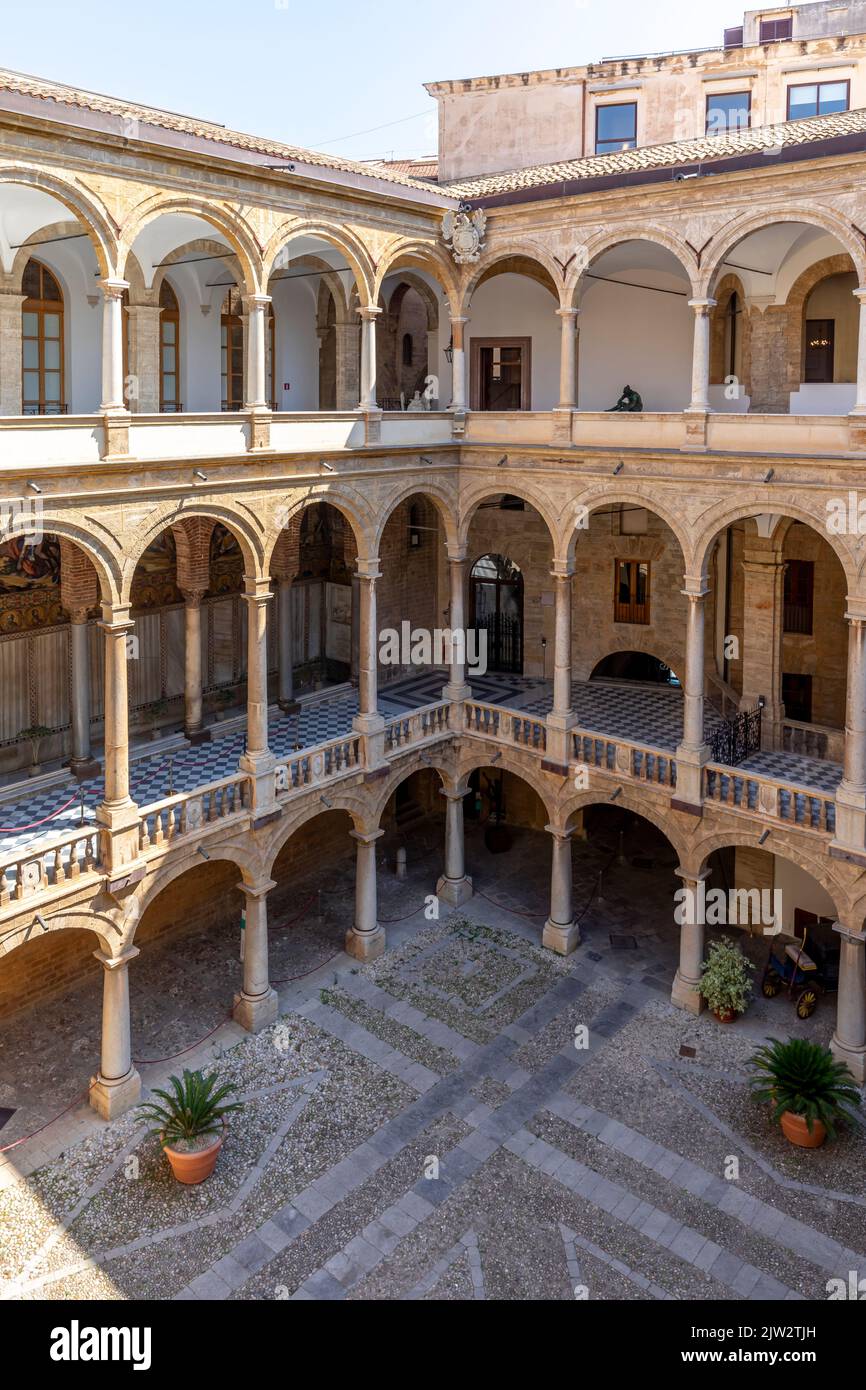 Palermo, Italy July 6, 2020 Courtyard of Palazzo dei Normanni
