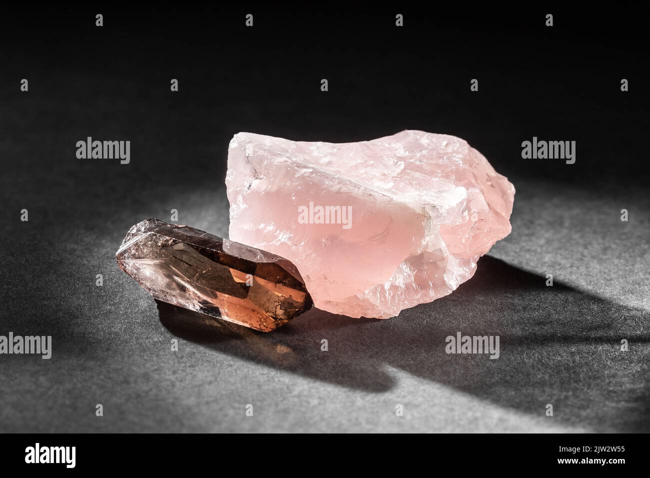 Rough uncut Rose Quartz and Smoky Quartz or Rauchquartz samples ...
