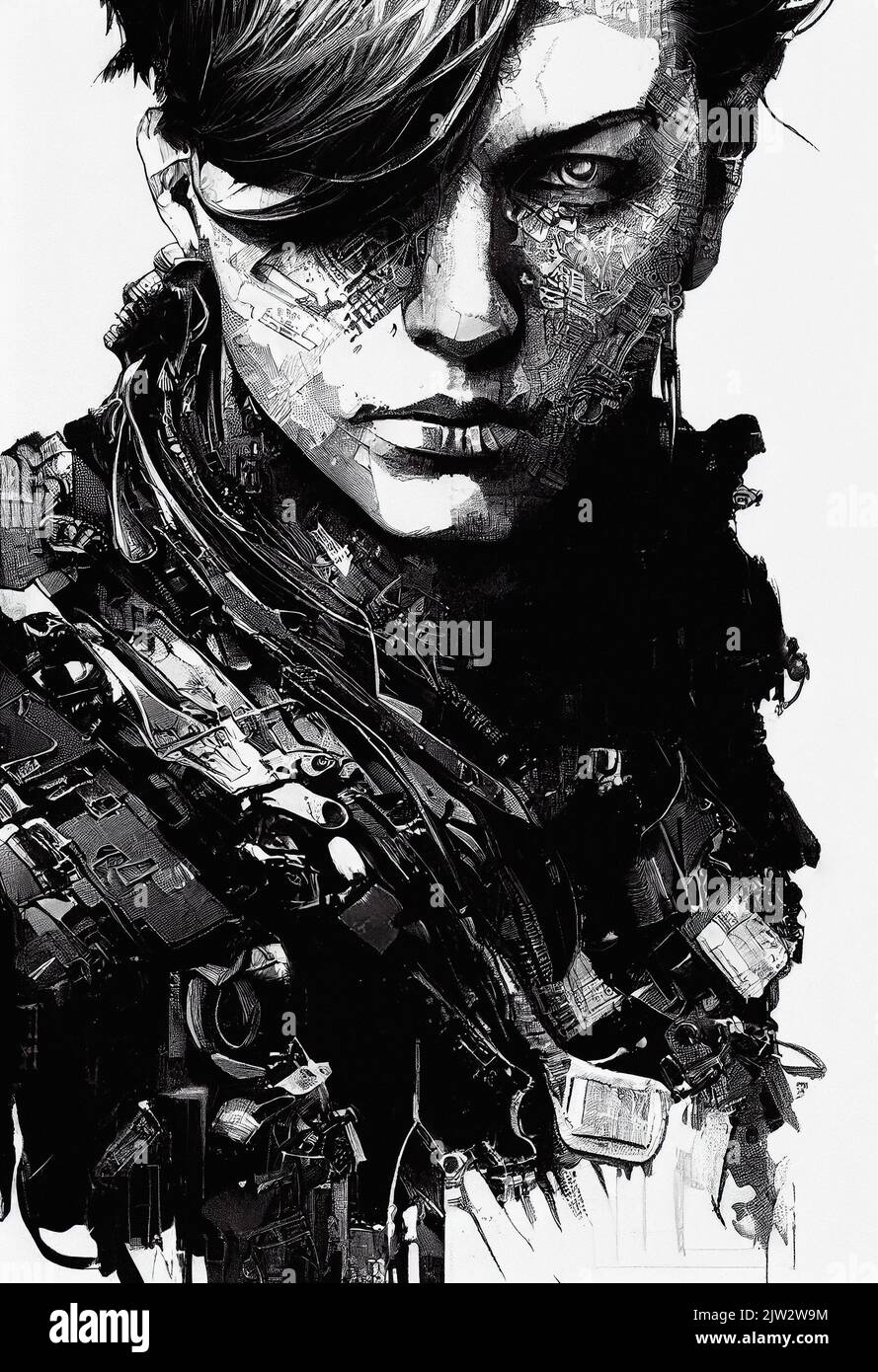 Portrait of a cyberpunk man, digital ink drawing Stock Photo Alamy
