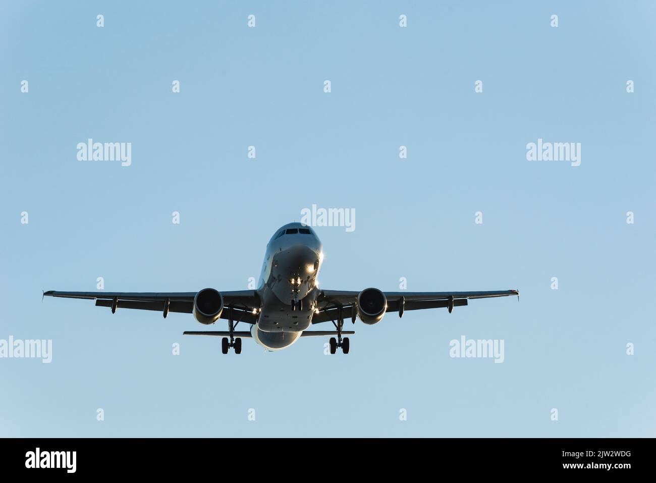 Passenger airplane on approach to the airport landing - stock photo Stock Photo