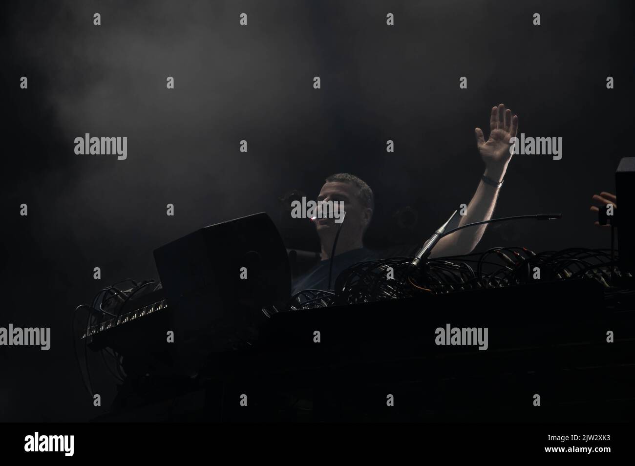 Photographs of the Chemical Brothers performing at the Connect Festival