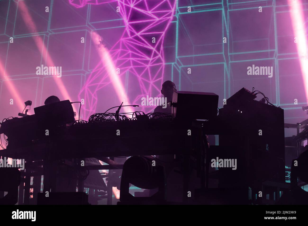 Photographs of the Chemical Brothers performing at the Connect Festival