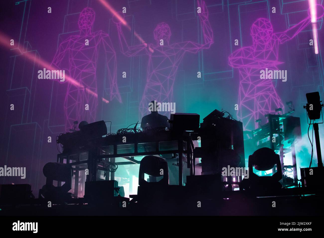 Photographs of the Chemical Brothers performing at the Connect Festival