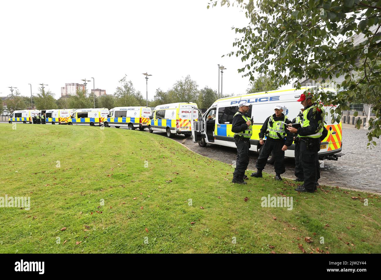 Police outside the stadium ahead of the cinch Premiership match at ...