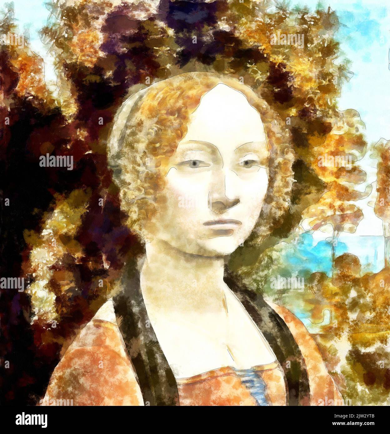 Painting portret Ginevra de Benci,Leonardo da Vinci, Pop Art Stock