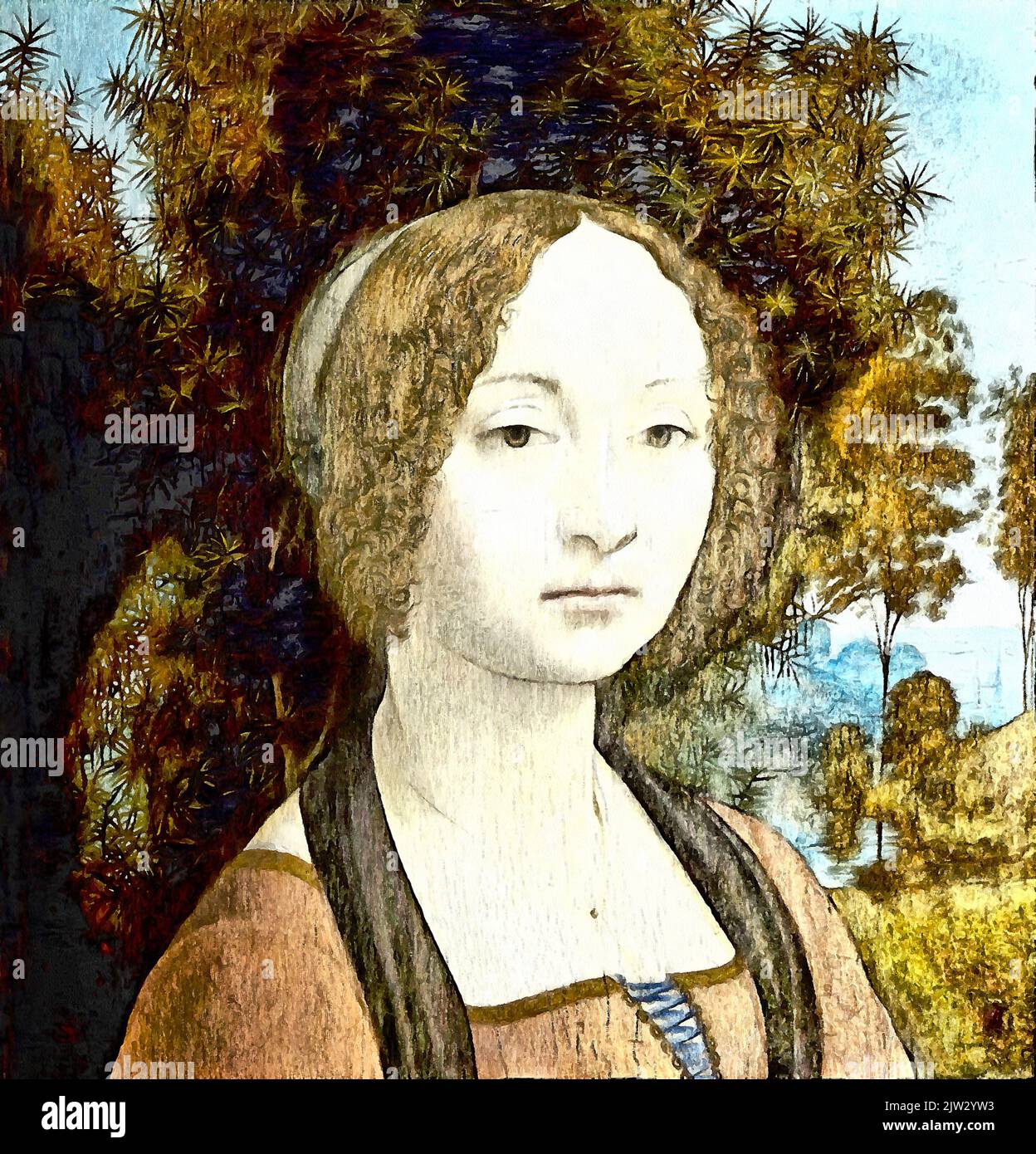 Painting portret Ginevra de Benci,Leonardo da Vinci, Pop Art Stock