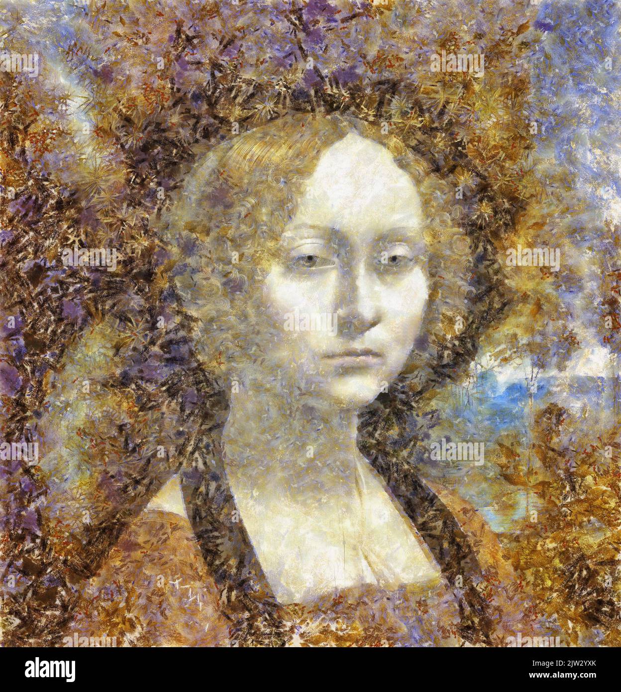 Painting portret Ginevra de Benci,Leonardo da Vinci, Pop Art Stock
