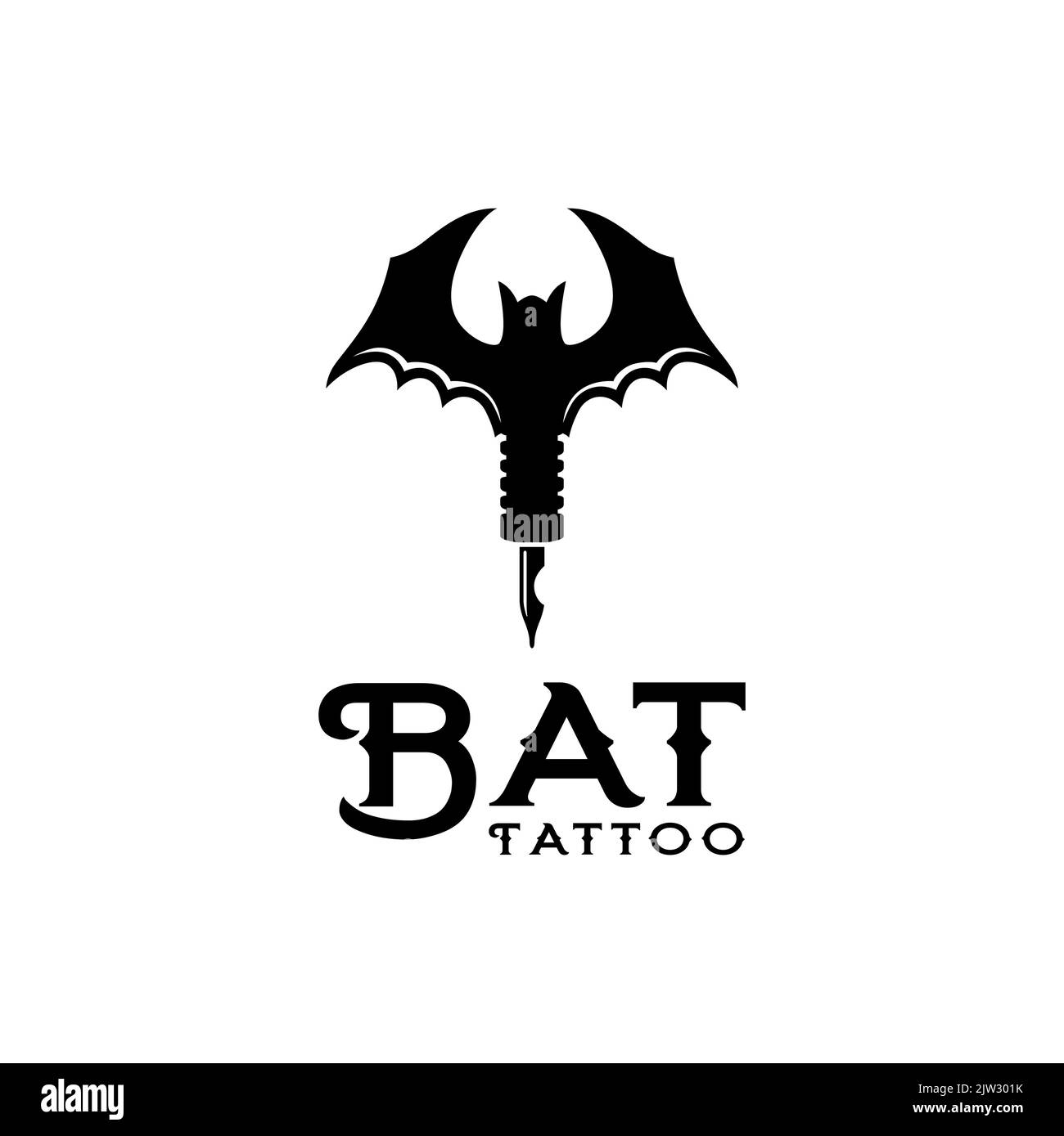 Bat Tattoo Machine Logo , Tattoo Artist Logo With Bat Symbol Vector Design Stock Vector