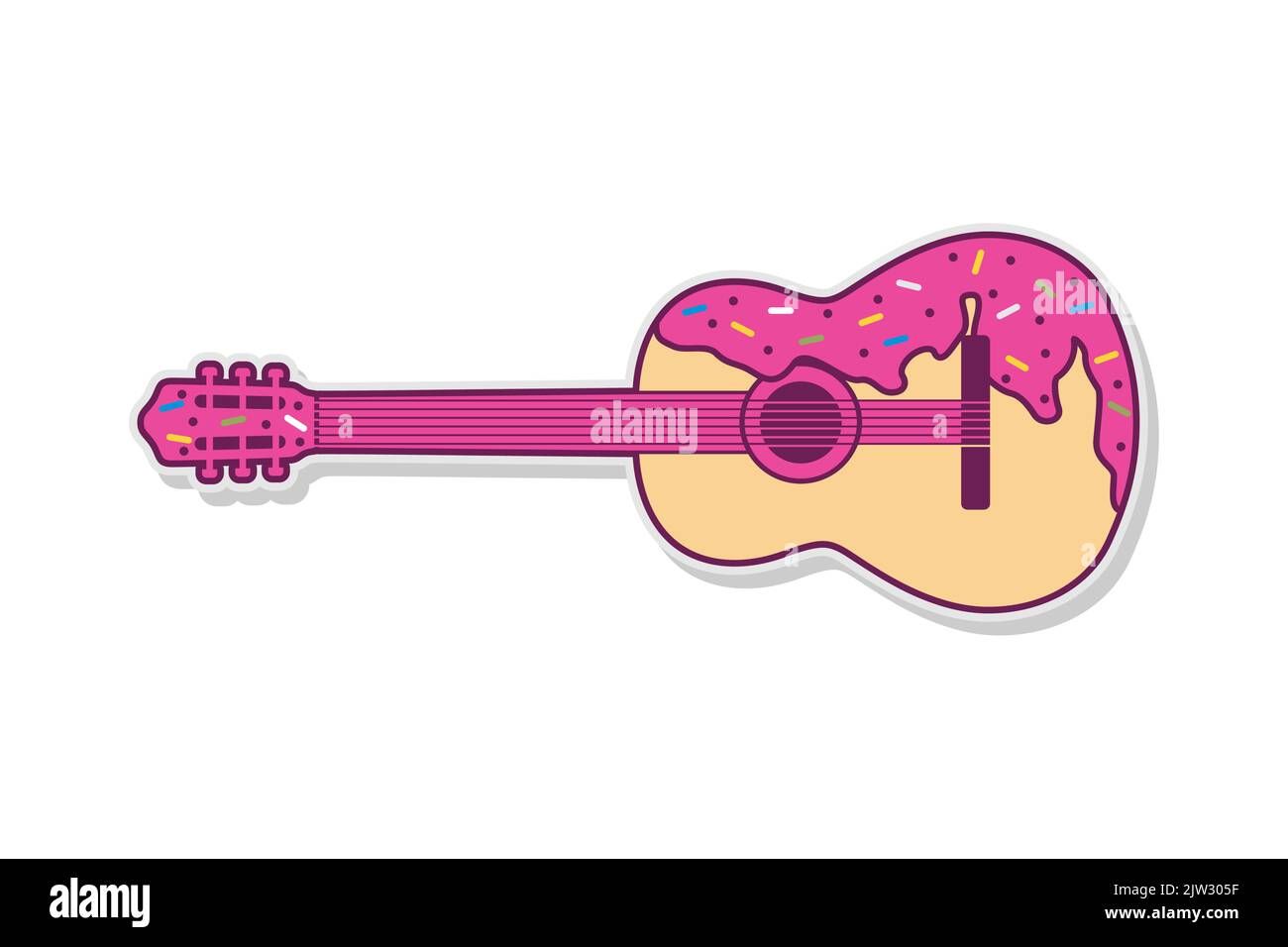 Guitar Shaped Cake With Pink Jam And Chocolate Sprinkling Colorful