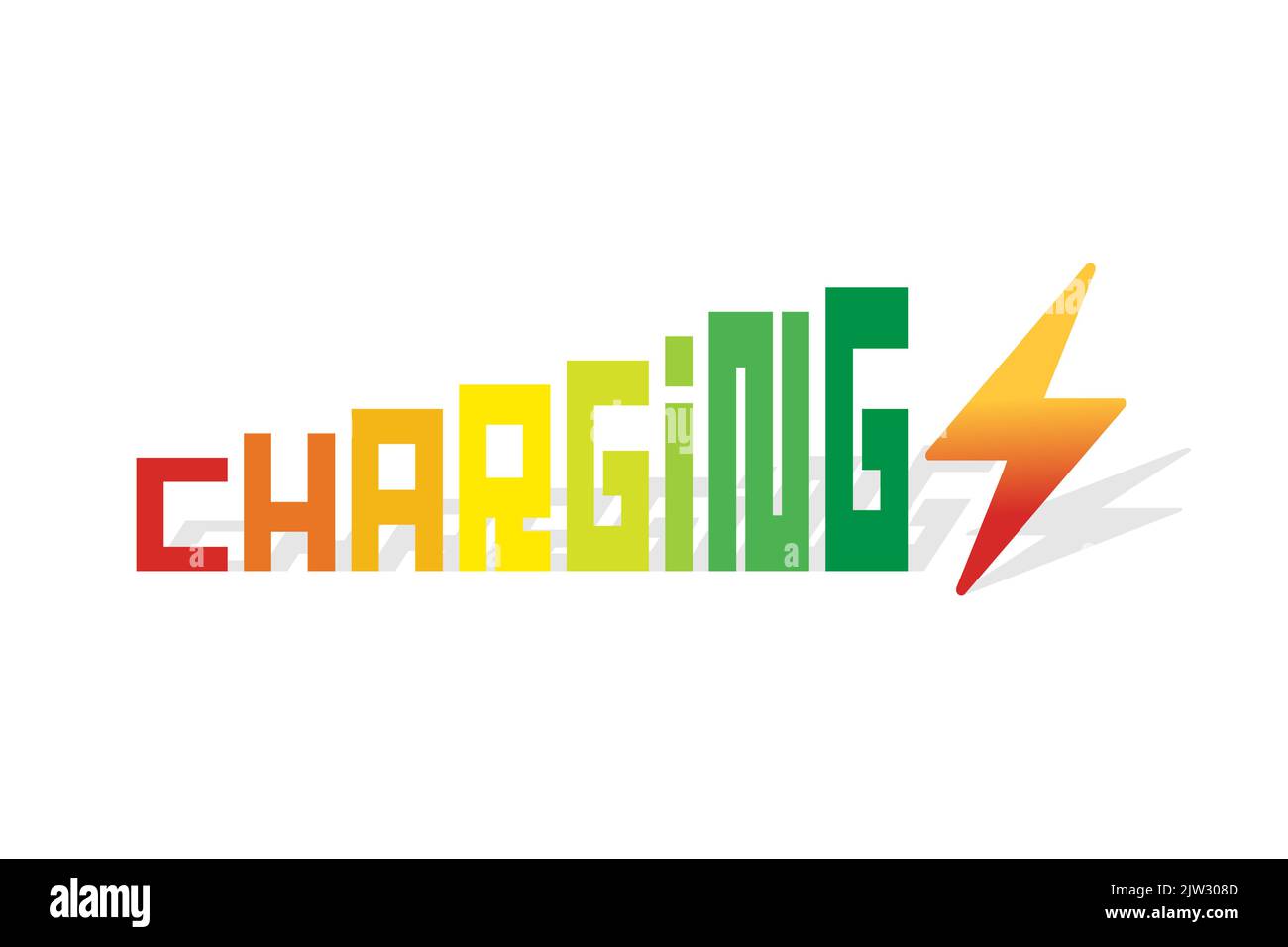 Typography Charging For Battery Charge Logo With Rainbow Color As Battery Level Indicator And Lightning Icon Vector Design Stock Vector