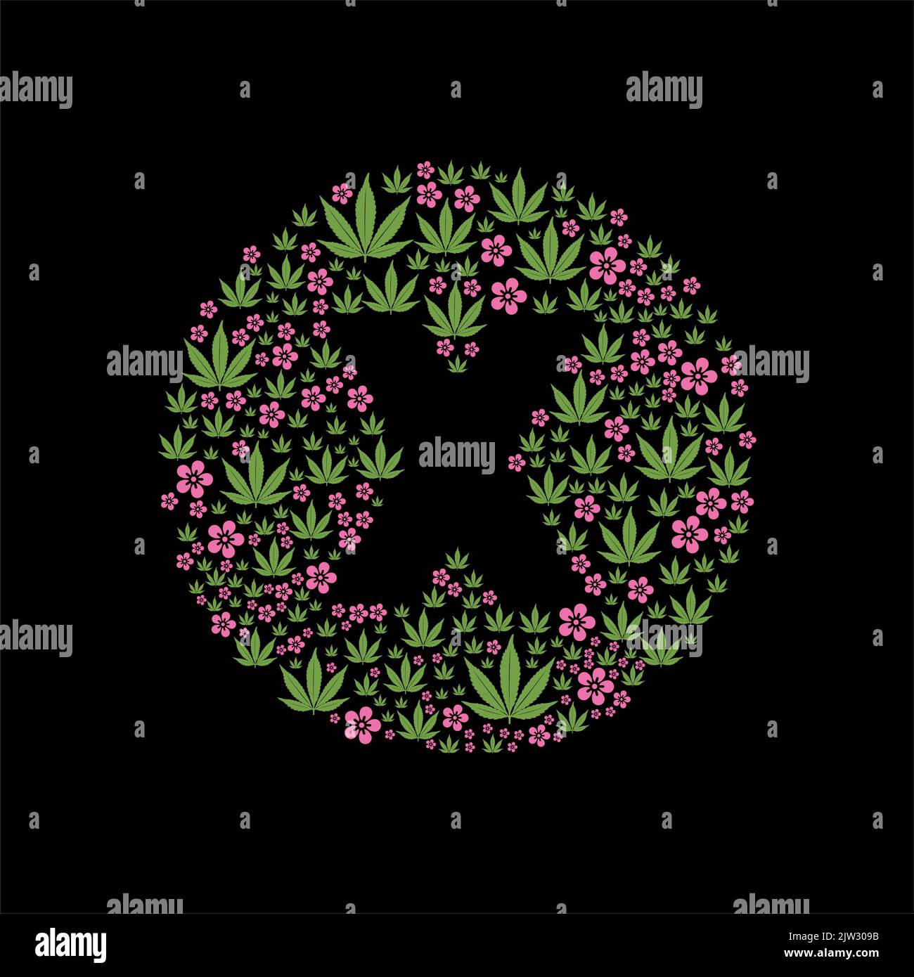 X and Marijuana Leaf Flower for Unknown Chemical Compound symbol logo design Stock Vector