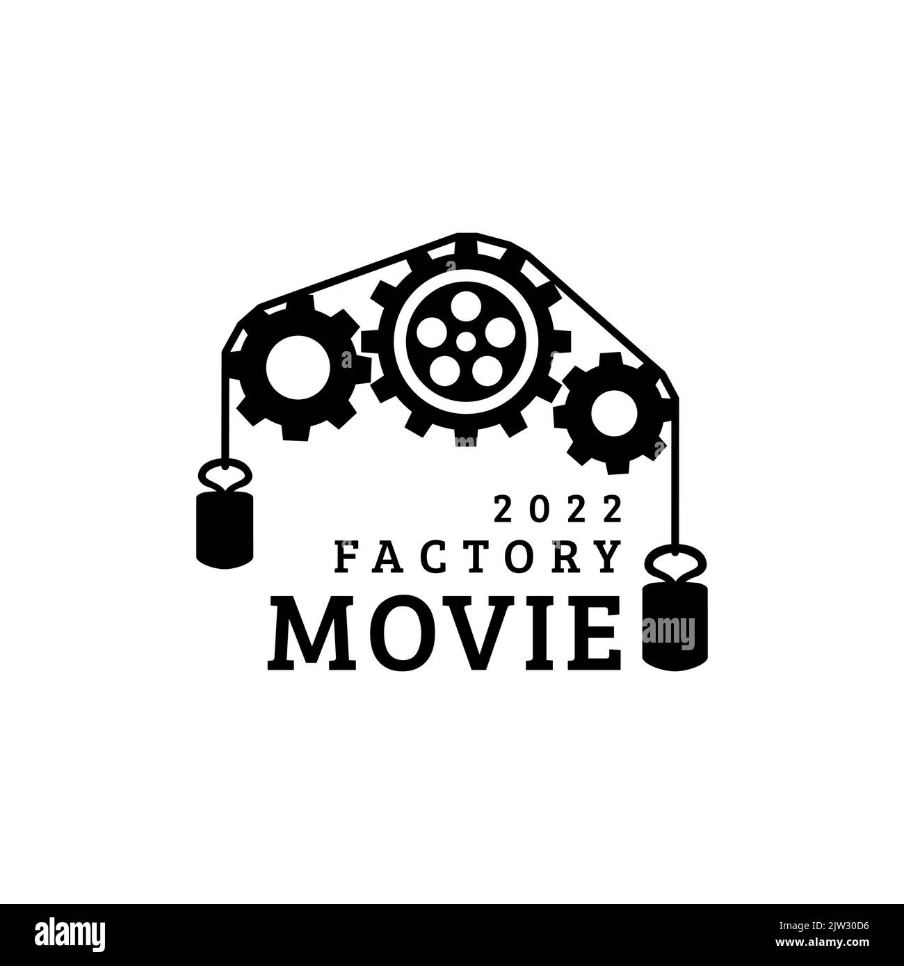 Gear, scales and camera reel For Cinema Movie Film Production Logo Stock Vector