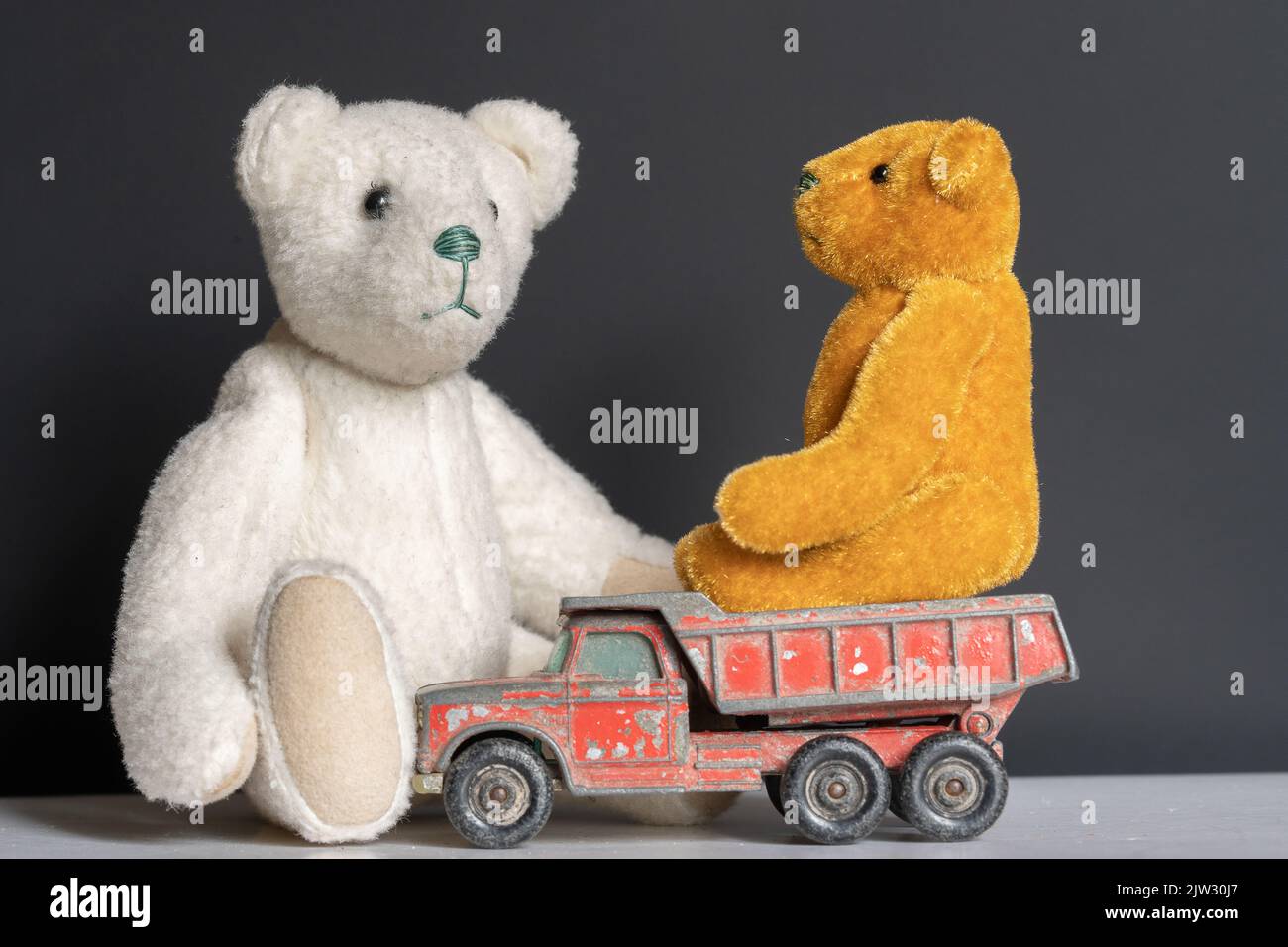 Teddy bear and old red truck Stock Photo Alamy