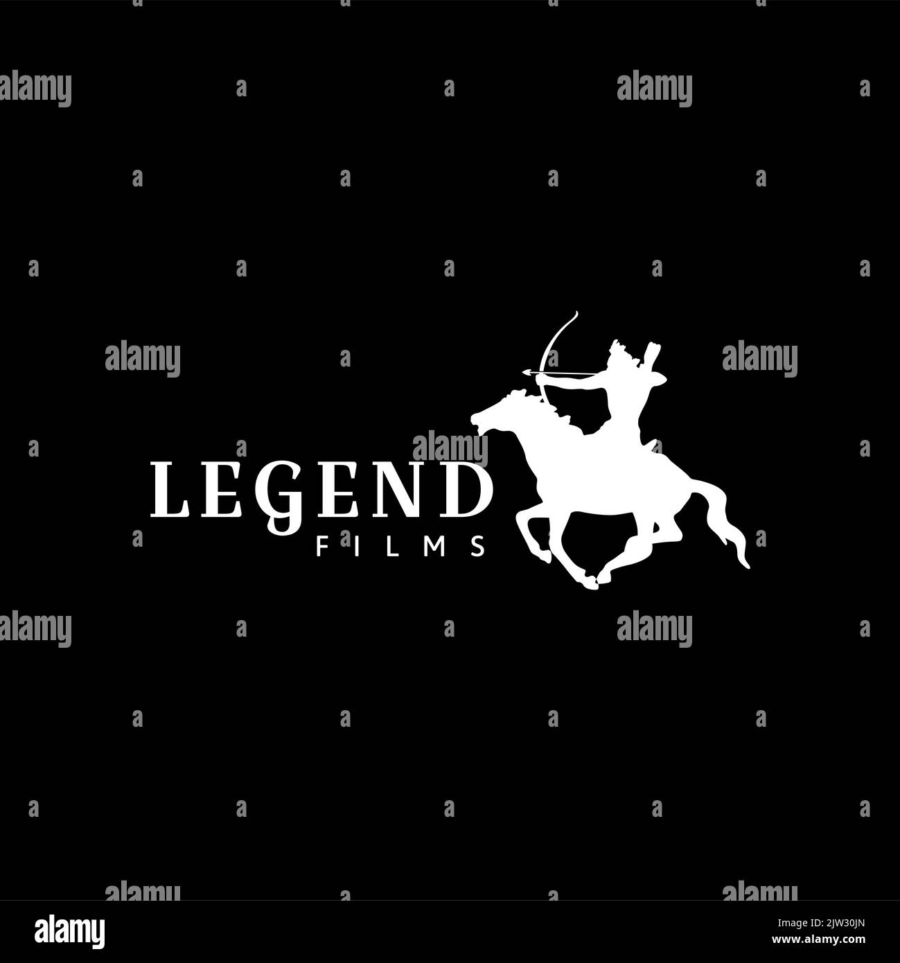 Silhouette of Archer Riding Horseback War Knight For Medieval Colossal Movie Film Cinema Logo Design Vector Stock Vector