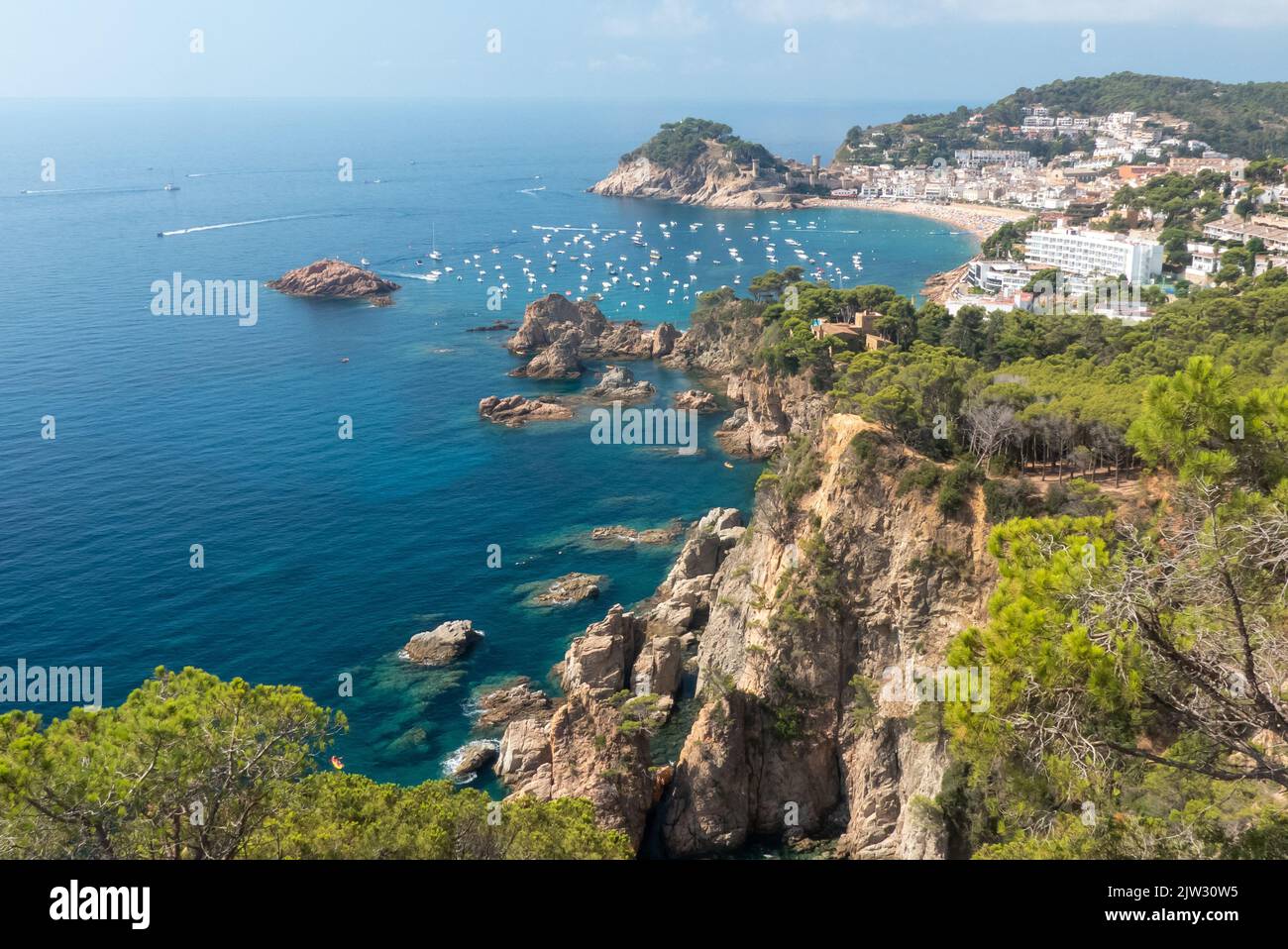 Catalonia in Spain: the costa Brava coastline looking towards Tossa de Mar Stock Photo