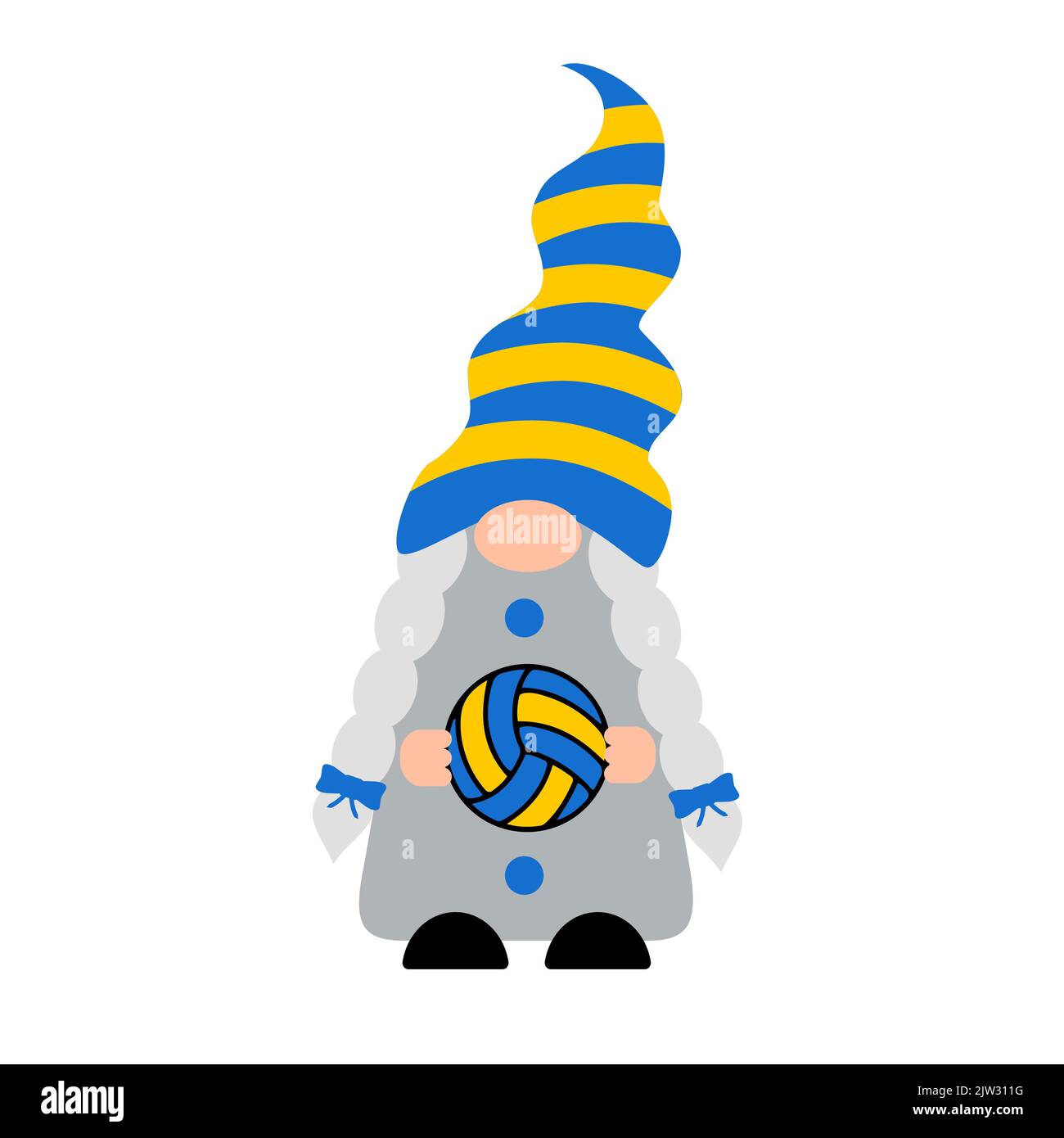 Cute girl gnome  holding  volleyball. Sport gnomes. Vector template for banner, poster, flyer, t-shirt, etc. Stock Vector