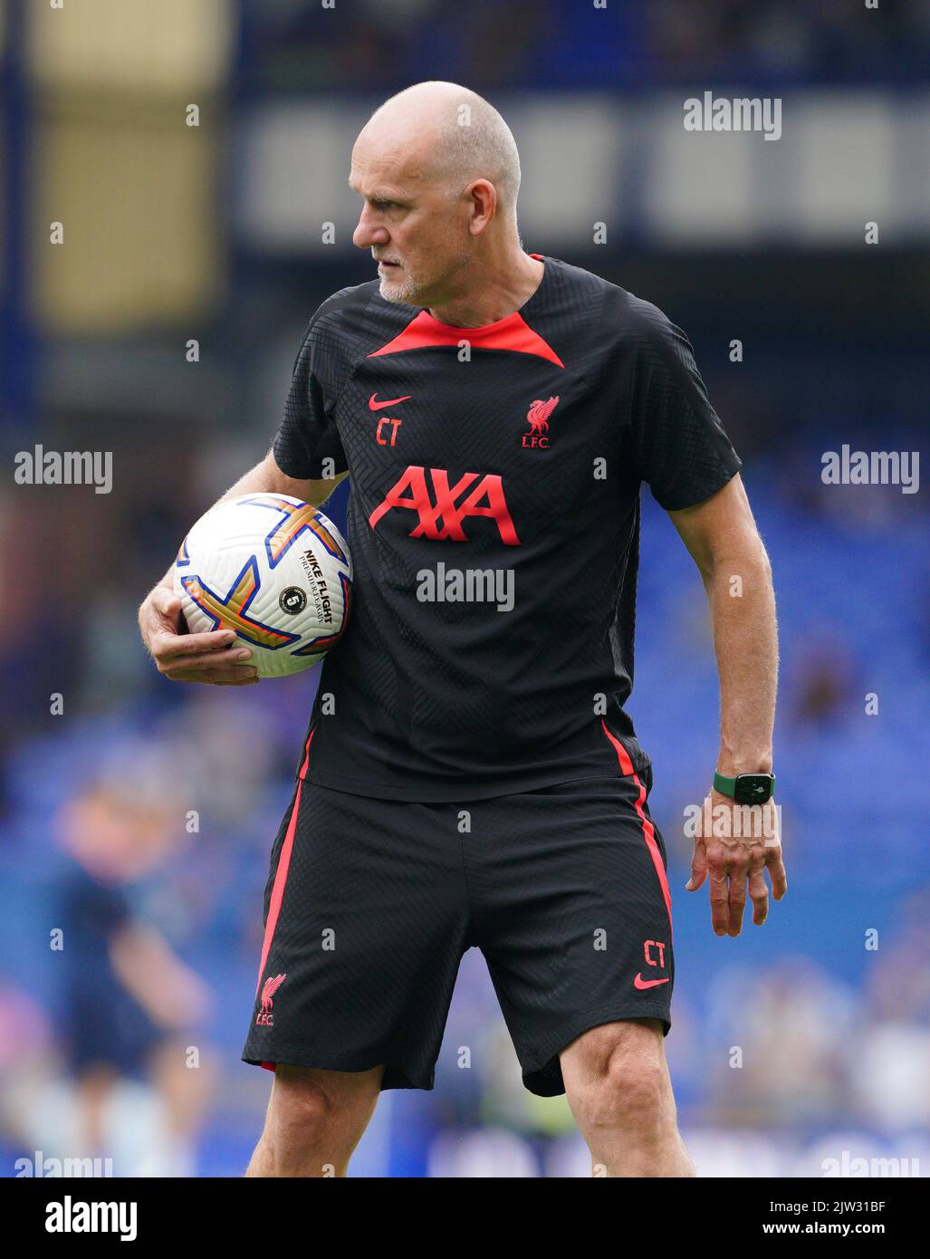 Liverpool goalkeeping coach Claudio Taffarel warming up before the Premier League match at Goodison Park, Liverpool. Picture date: Saturday September 3, 2022. Stock Photo