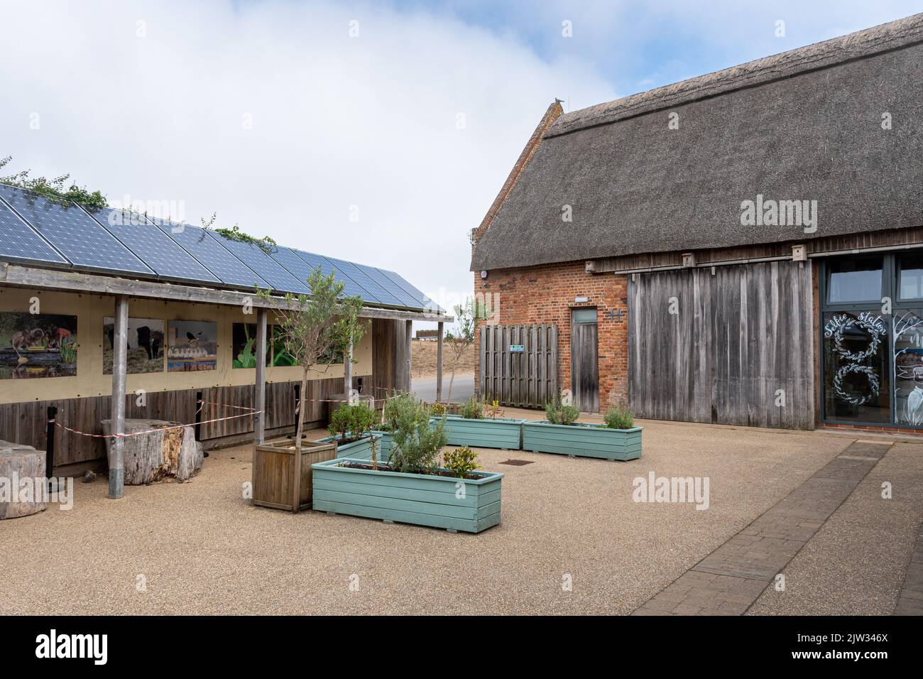 Hengistbury Head Visitor Centre, Dorset, England, UK, in a thatched