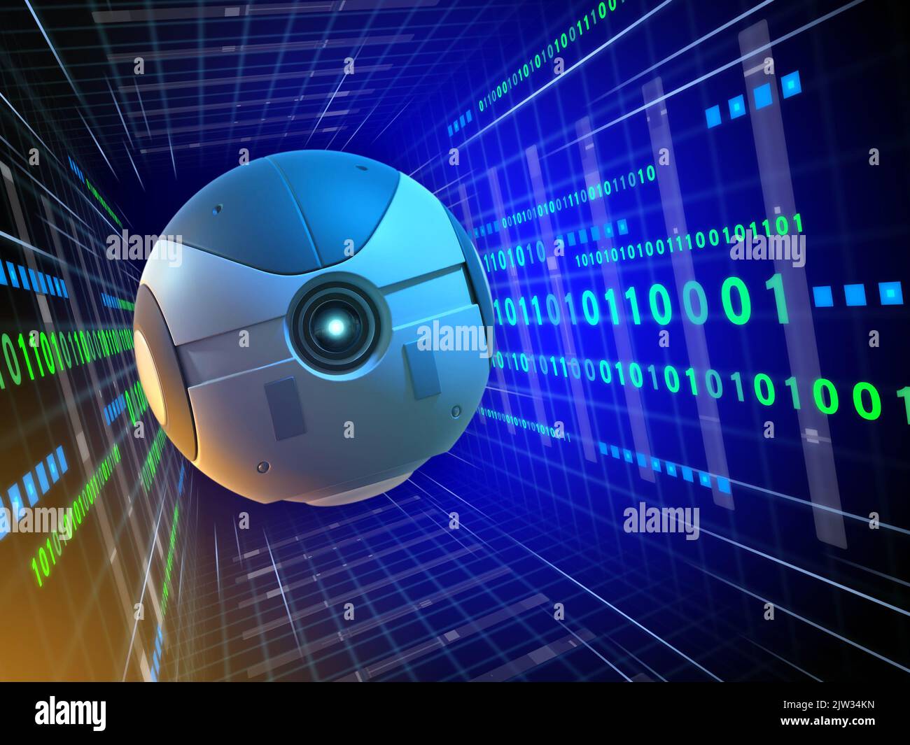 Spherical device travelling in a code tunnel. Digital illustration Stock Photo