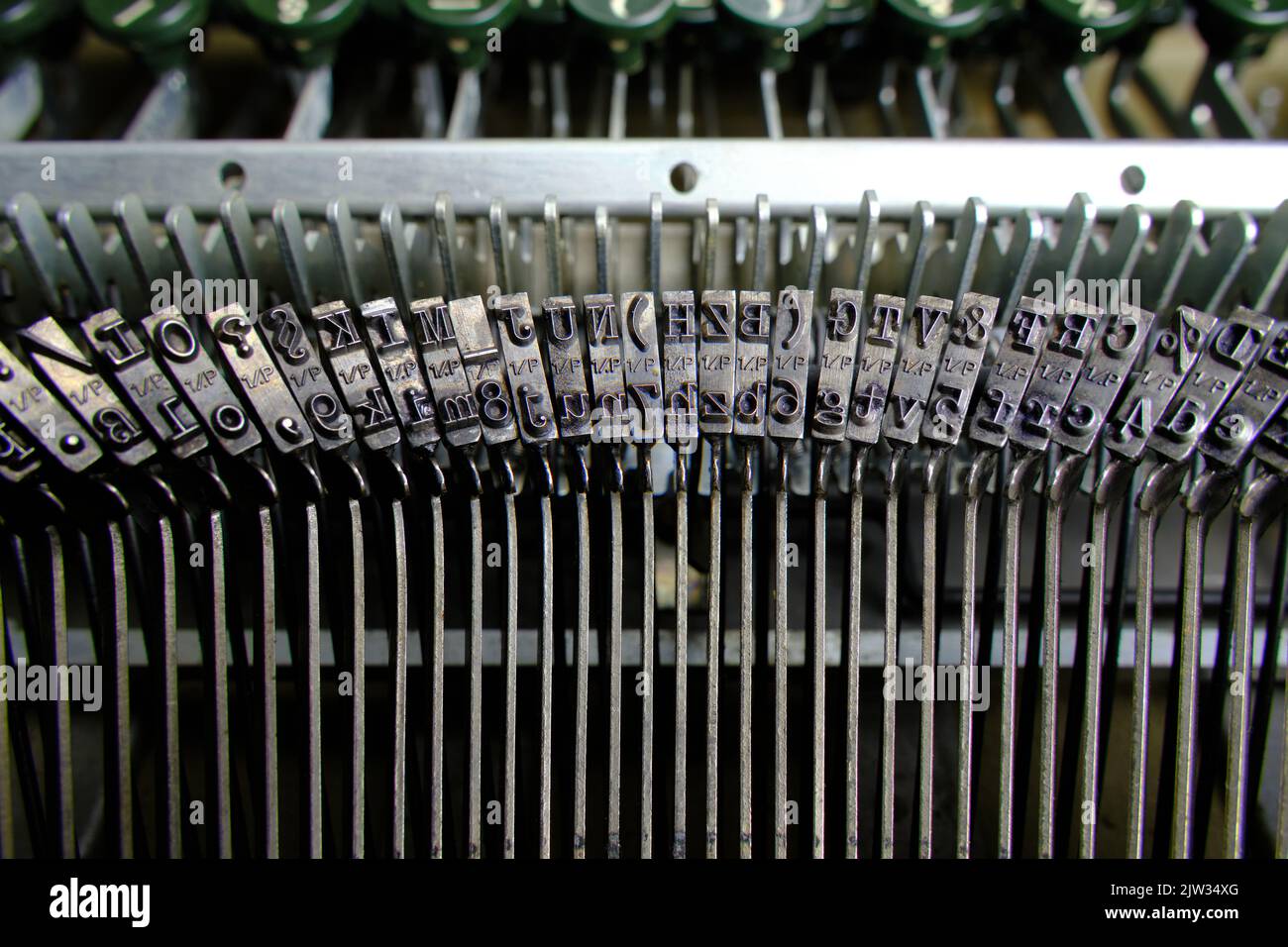 Mechanical hammers with alphabet for typing old typewriter Stock Photo ...