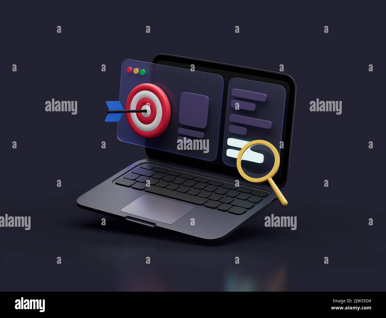 Simple the bow archer target on magnifying glass, search icon on