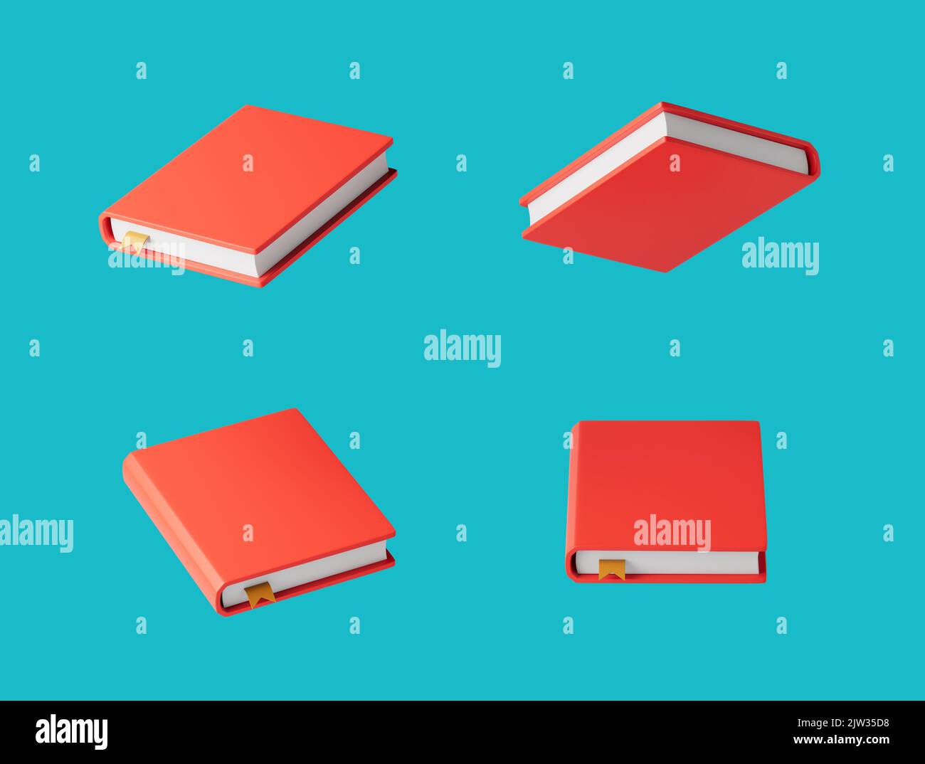 Simple book from all angles 3d render illustration. Isolated objects on
