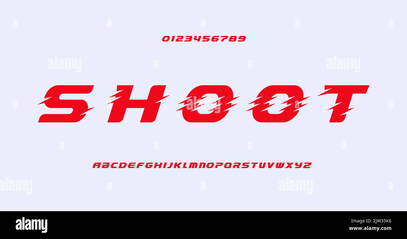Shooter game font alphabet sporty slanted letters. Speed logo typography with spurs serifs. Italic bold letter set for fancy logo, headline, music Stock Vector