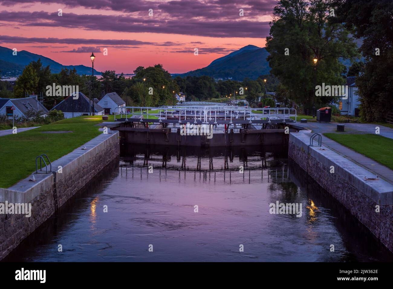 Neptunes staircase on the Caledonian Canal at Banavie near Fort William in Scotland, UK Stock Photo