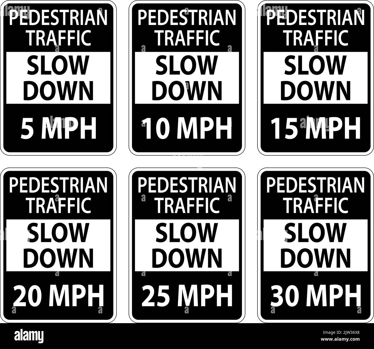 Slow Down Pedestrian Traffic Sign On White Background Stock Vector