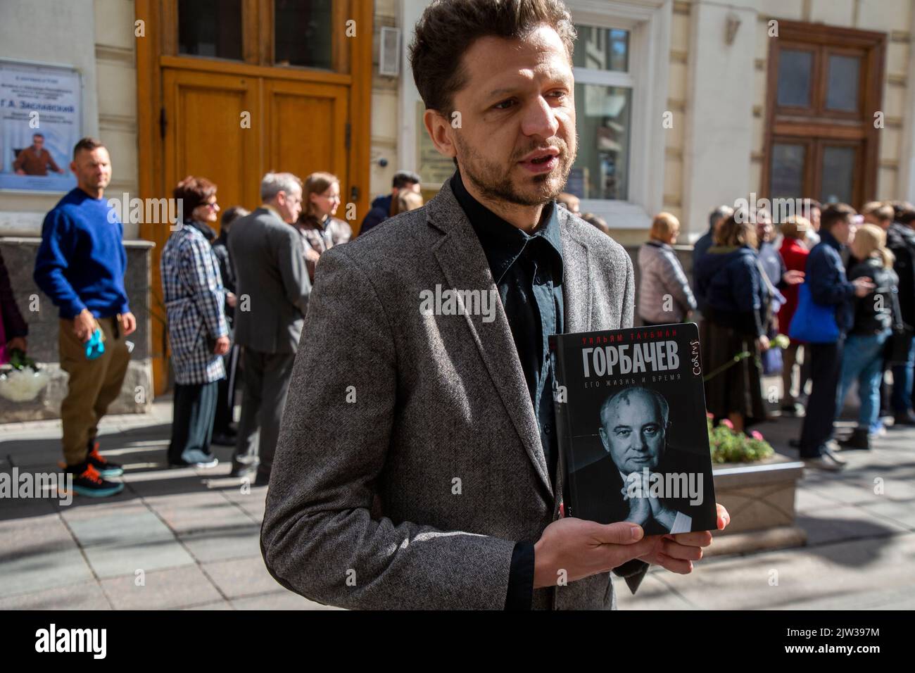Moscow, Russia. 3rd of September, 2022. A young man holds a book ...