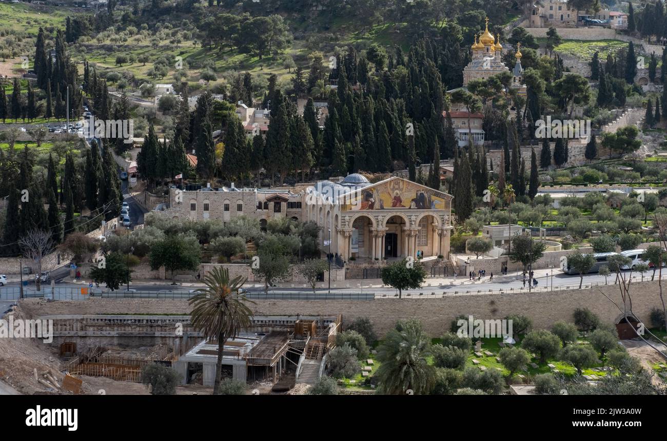 A long distance shot photo of Church of All Nations in Jerusalem