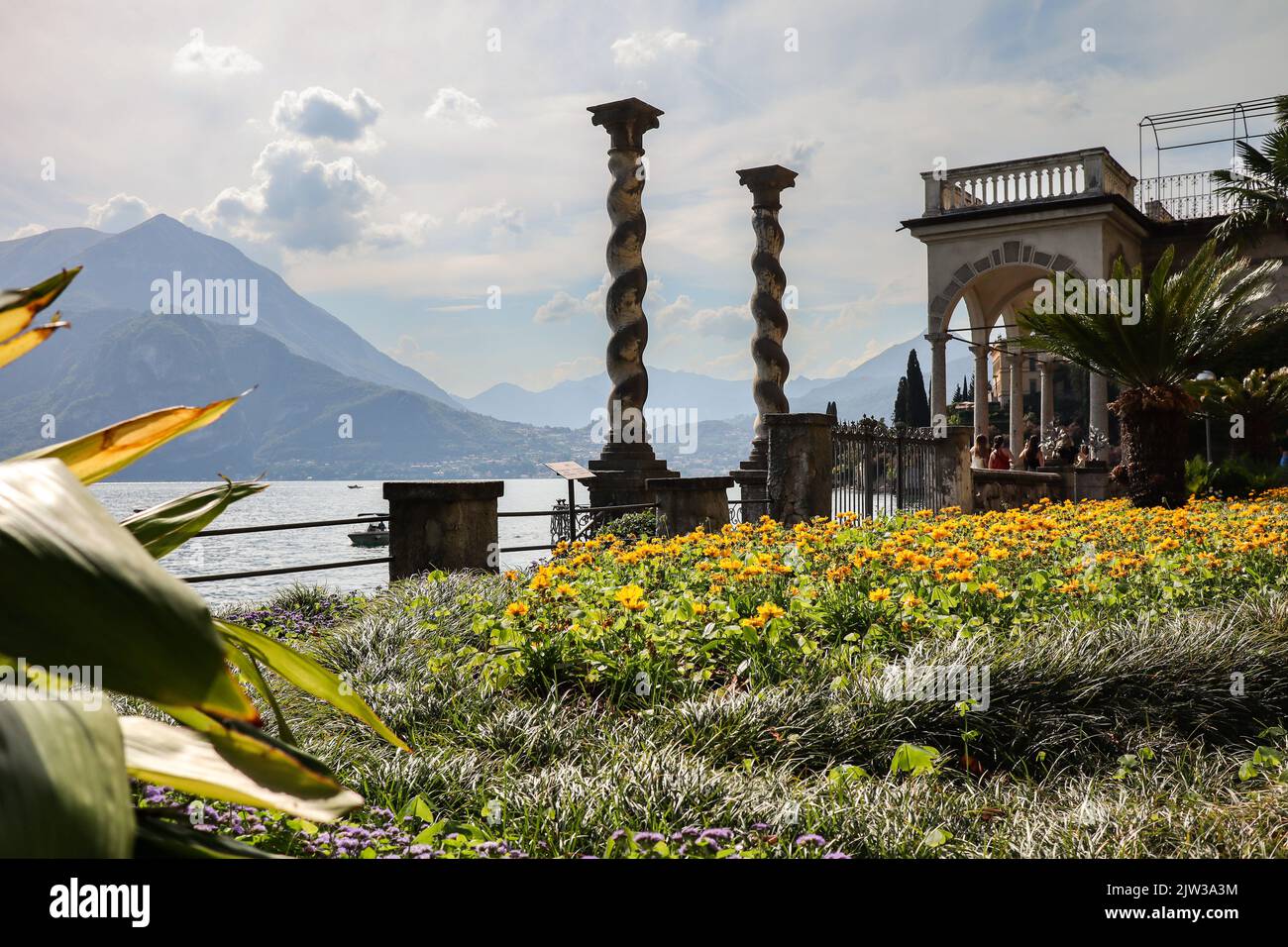 Picturesque Botanic Garden in Varenna during Sunny Day. Italian Tourist Destination in Lombardy. Stock Photo