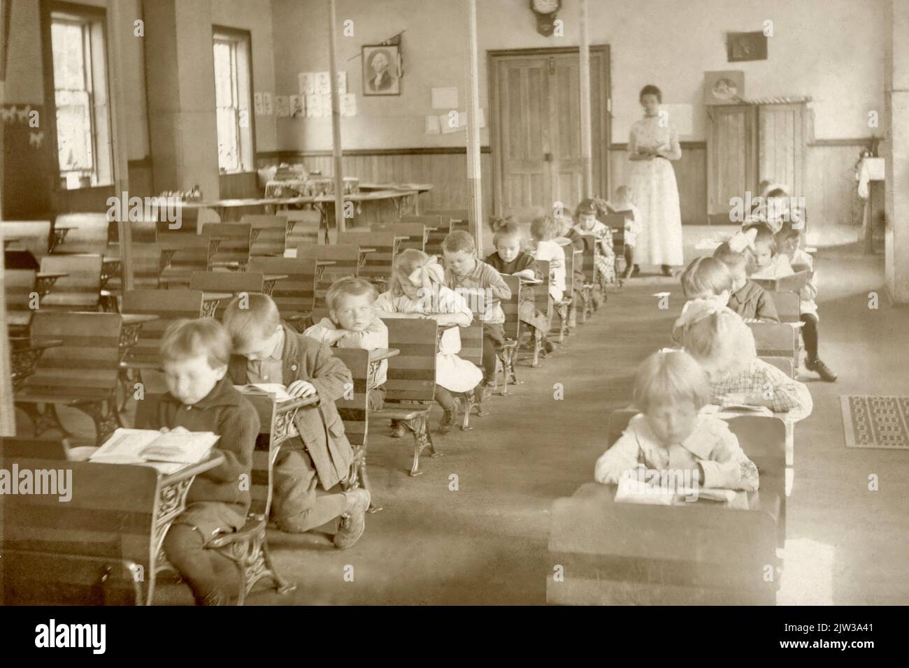 One-Room Schoolhouse interior about 1900, Classroom Interior, One Room School,  Vintage One Room School,  Old Fashioned American School, Old School House, Old School, Stock Photo