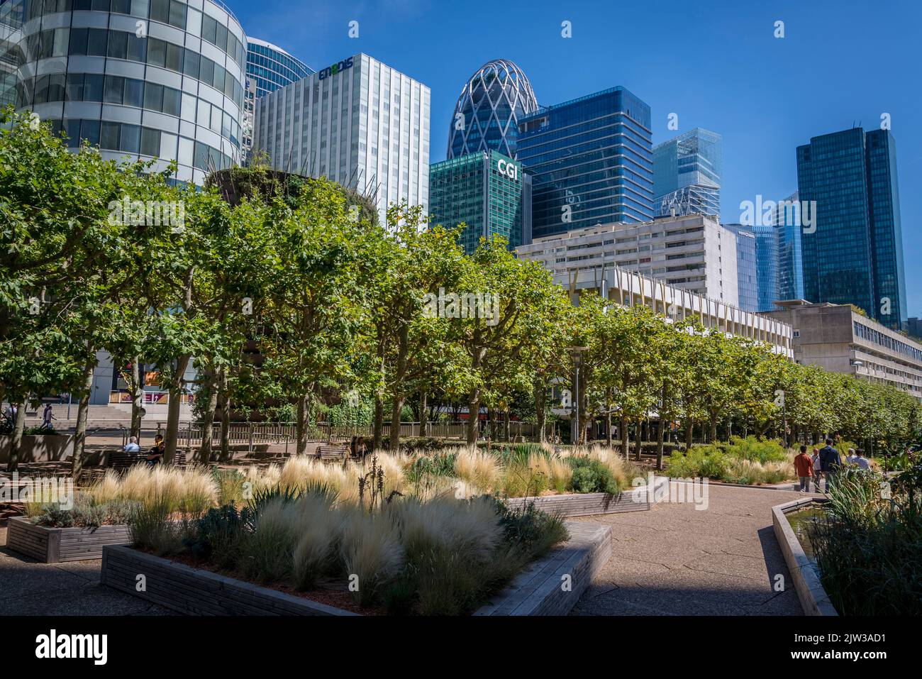 Image showcasing Green space in central Axe of La Defense, a major business district ...