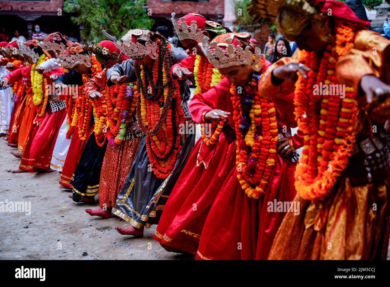 Lalitpur, Nepal. 03rd Sep, 2022. Masked dancers clad in traditional ...