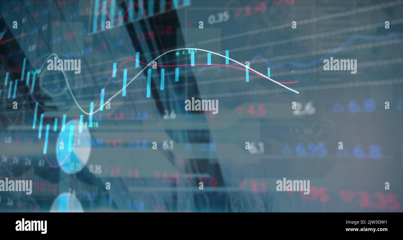 Image of data processing over modern building Stock Photo